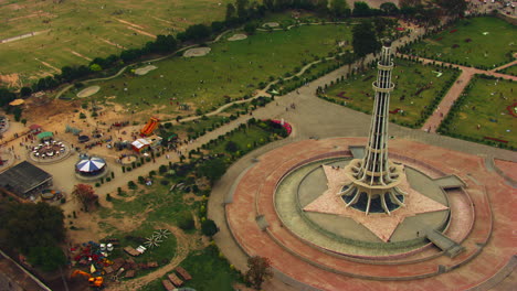 aerial view of minar e pakistan and amusement park, lahore pakistan