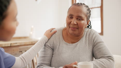 Woman,-elderly-care-and-talk-for-support