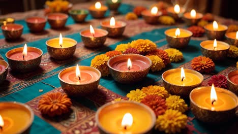 diwali diyas and flowers