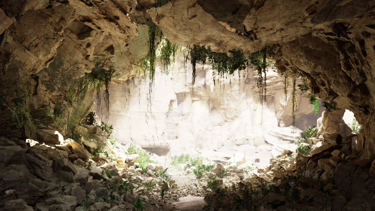 Exploring a hidden cave illuminated by sunlight in a lush natural setting
