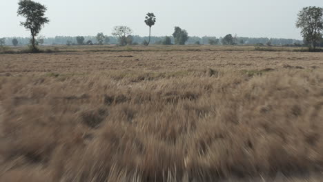 low fly over harvested land in cambodia