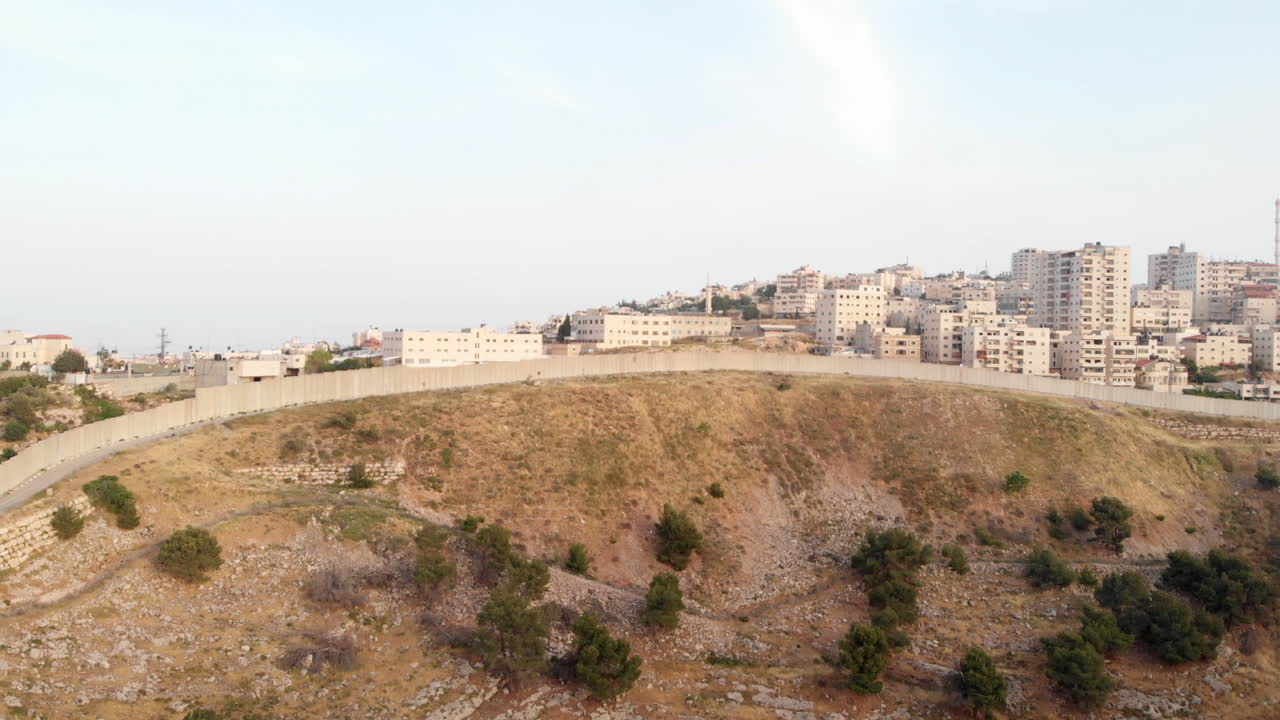 Palestinian Town Behind concrete Wall Aerial view