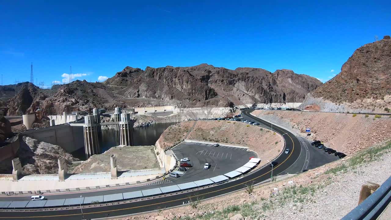 Panoramic video of Hoover Dam inlet and parking lot from the Arizona side of Lake Mead