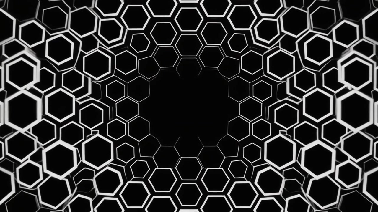 Abstract Background of Pulsing White Hexagons on Black