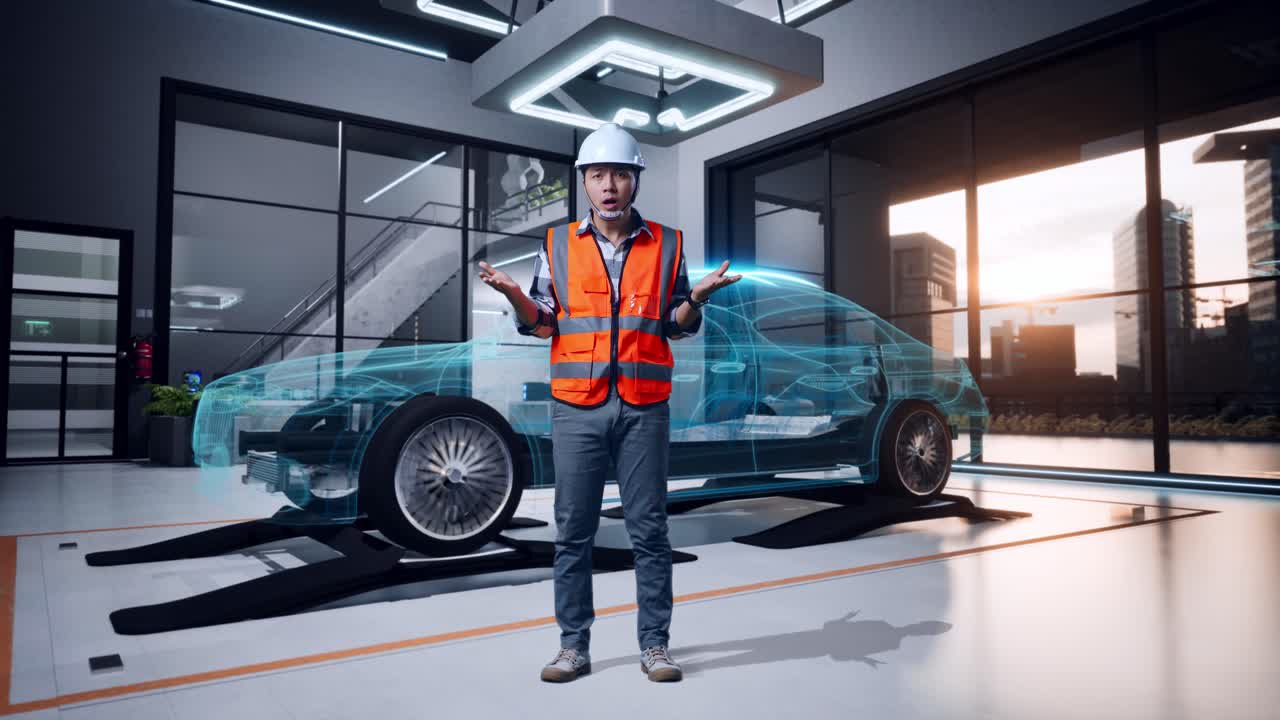 현대 작업장에서 자동차 문제에 직면한 혼란스러운 엔지니어