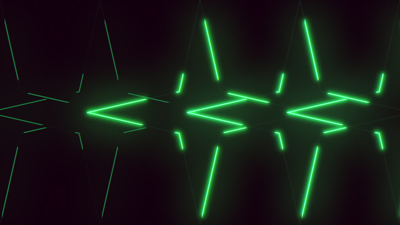 Sfondo con linee laser verdi al neon futuristiche che formano un motivo geometrico astratto