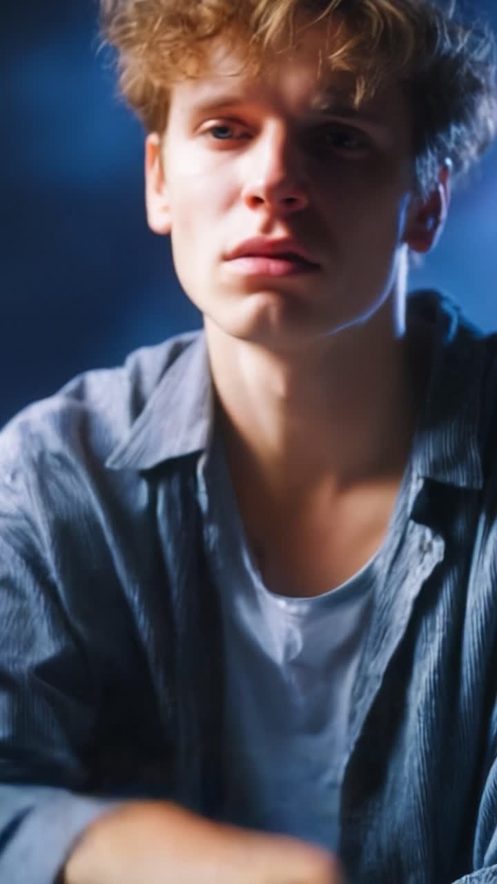 Um jovem reflexivo em angústia capturado em dois quadros emocionais, explorando as profundezas da tristeza e contemplação sob iluminação suave.
