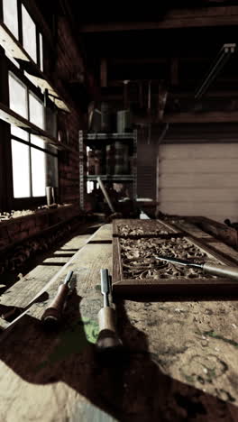 woodcarving in a rustic workshop