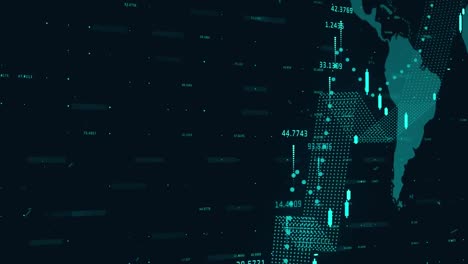 Animación-Digital-Del-Procesamiento-De-Datos-Financieros-Sobre-El-Mapa-Mundial-Sobre-Fondo-Negro