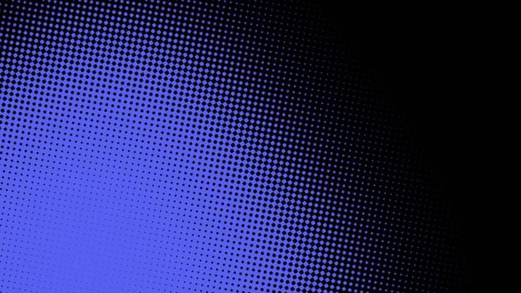 A blue and black halftone pattern with dotted appearance created by blue color. Black lines outline the image, resulting in a visually striking design