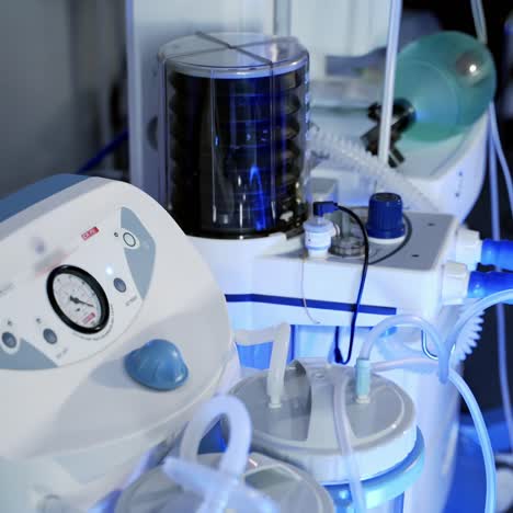 ventilator machine in the intensive care unit. movement of modern medical device for artificial lung ventilation. coronavirus. close-up.