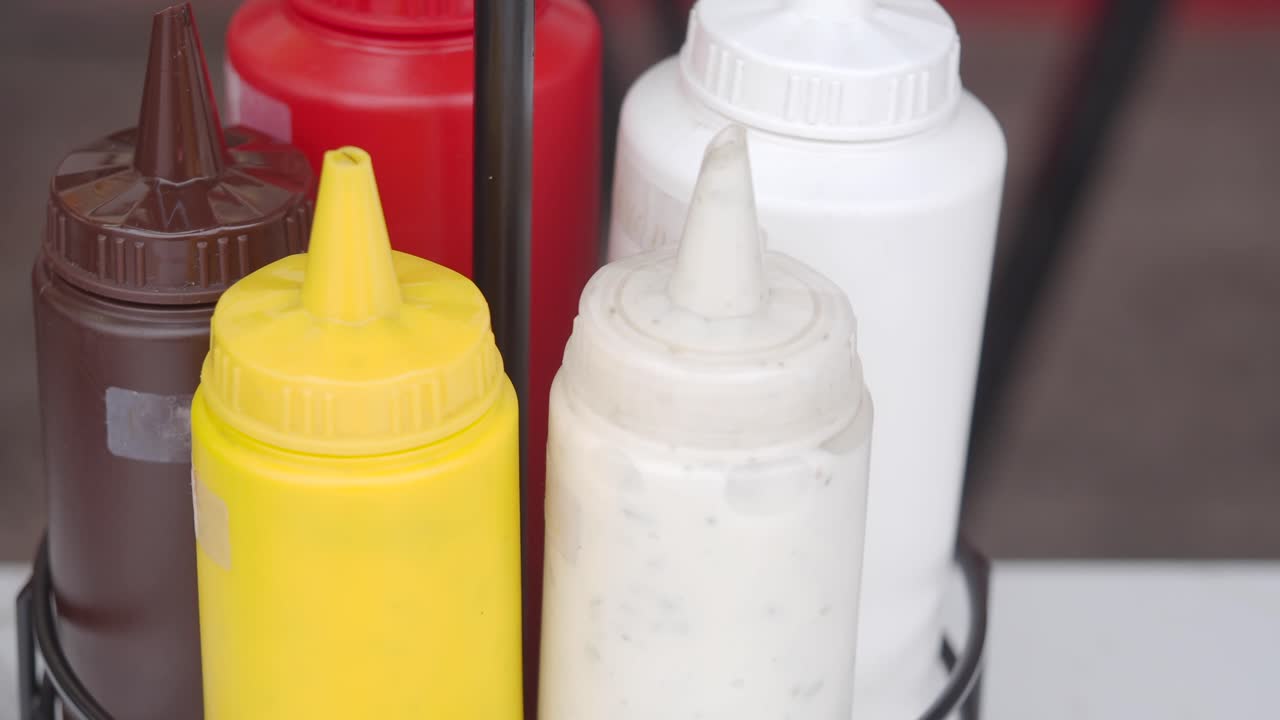 Condiment Bottles at a Restaurant