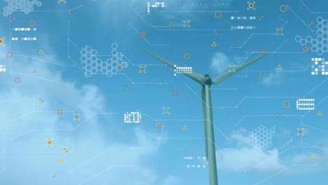 Animación-Del-Procesamiento-De-Datos-Con-Mapa-Mundial-Sobre-Molino-De-Viento