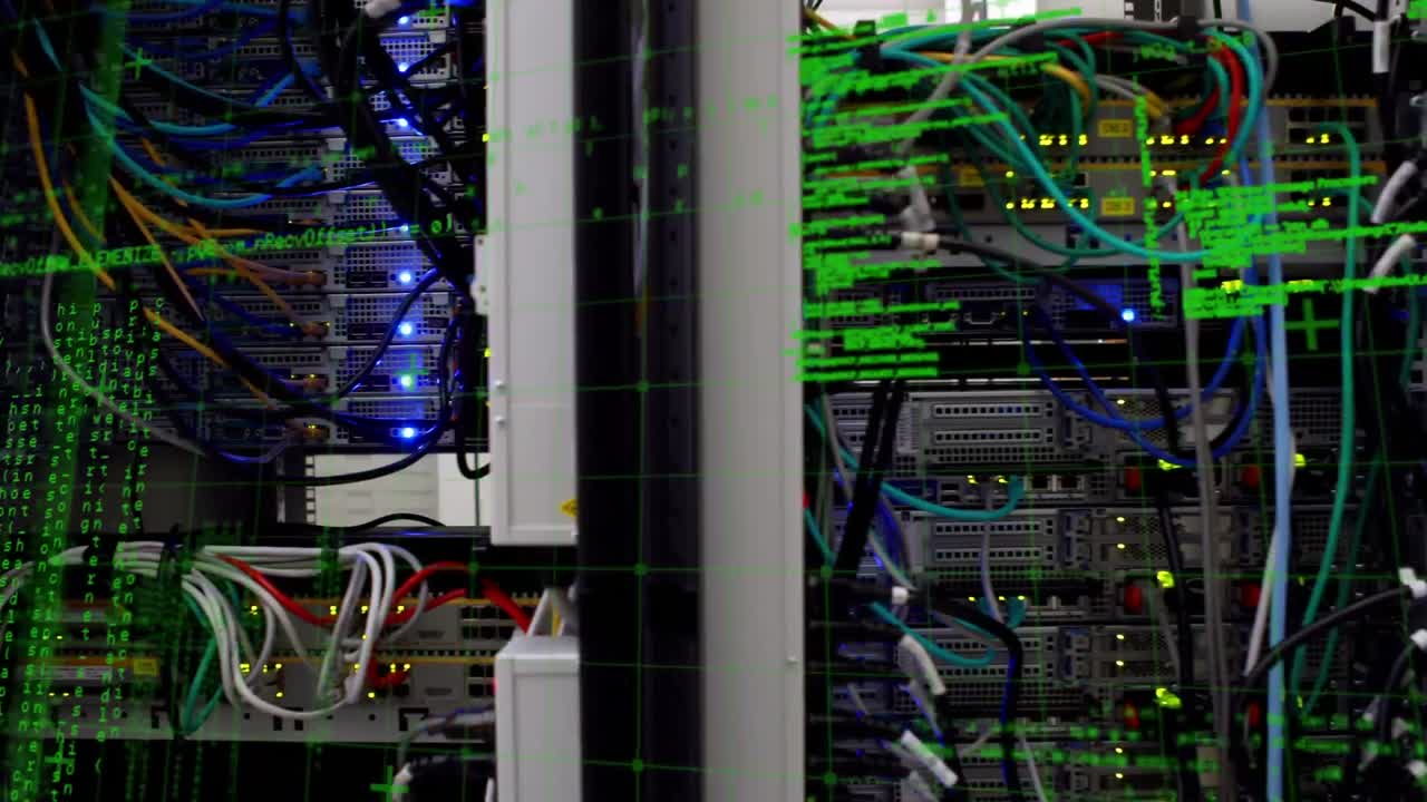 animación del procesamiento de datos en un primer plano del servidor informático