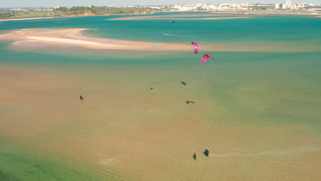 aerial: kitesurfing in the lagoon of alvor