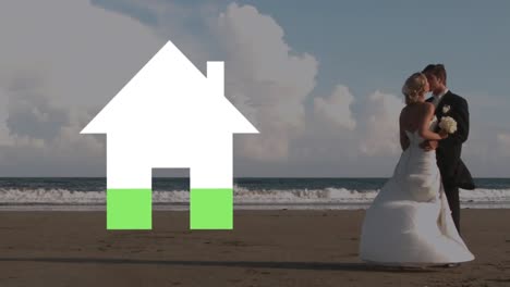 forma de casa que se llena de color con una pareja casada en el fondo