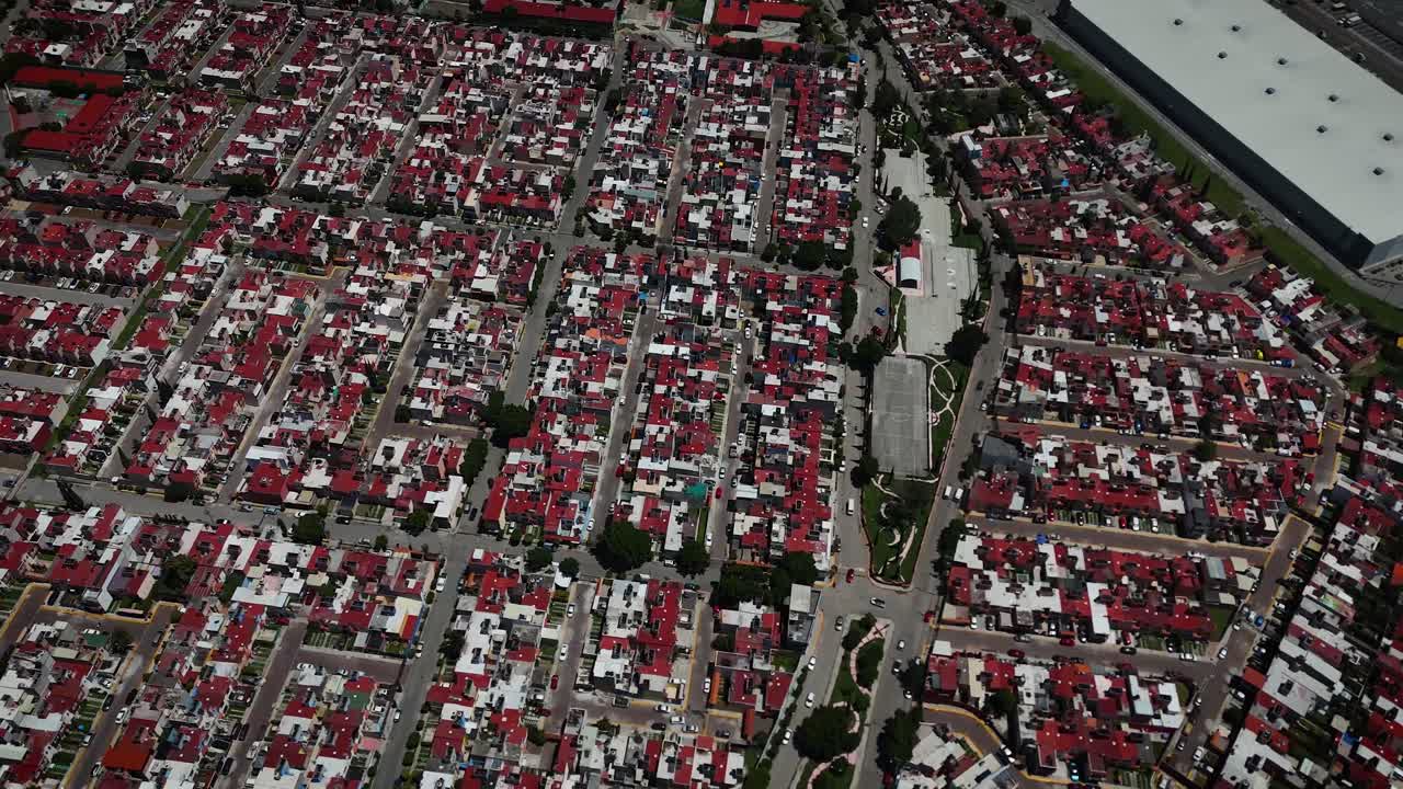 Aerial drone shot of a residential neighborhood in Cuautitlán Izcalli, a municipality that is part of the metropolitan area of Mexico City