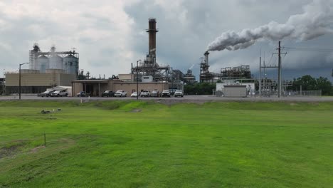 aerial view of power plant and industrial park on a cloudy day