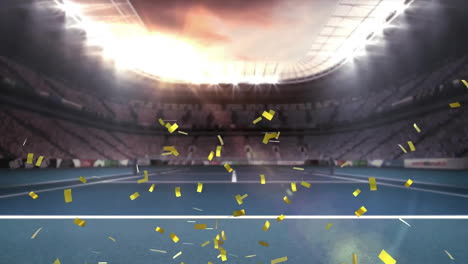 animation of glowing spots and confetti over sports stadium