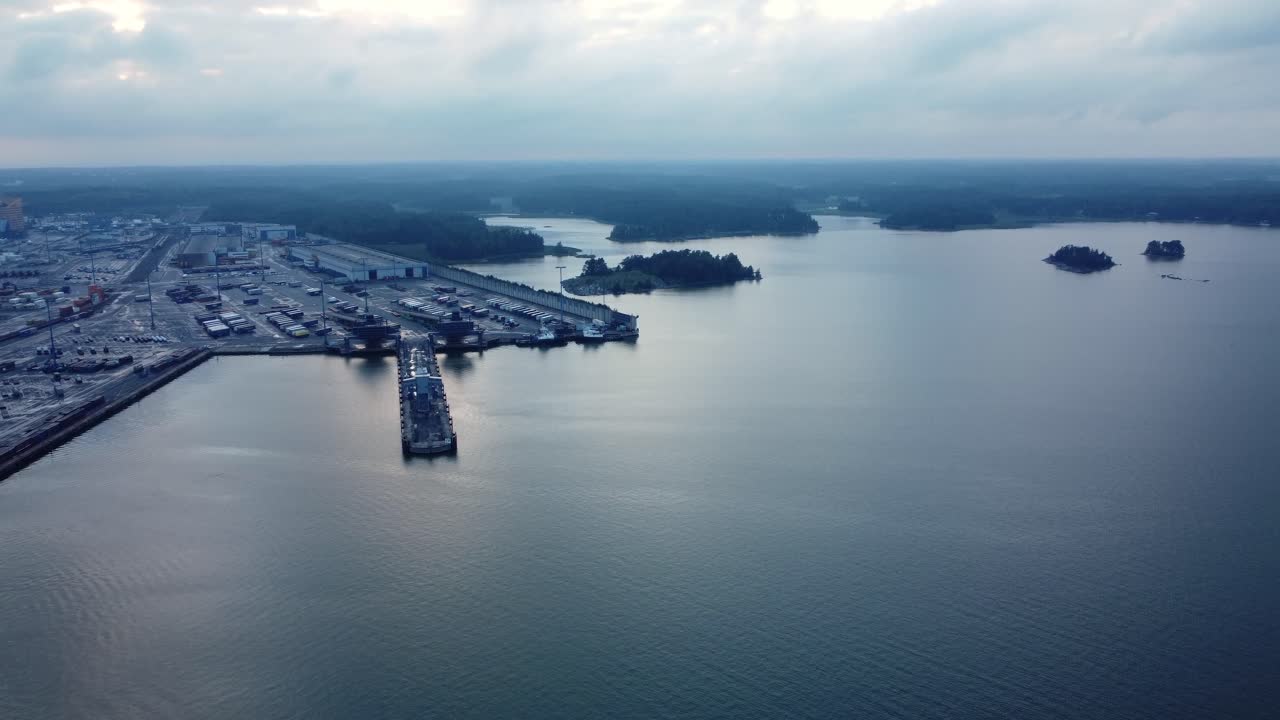 Aerial view of Helsinki harbor and surrounding landscape