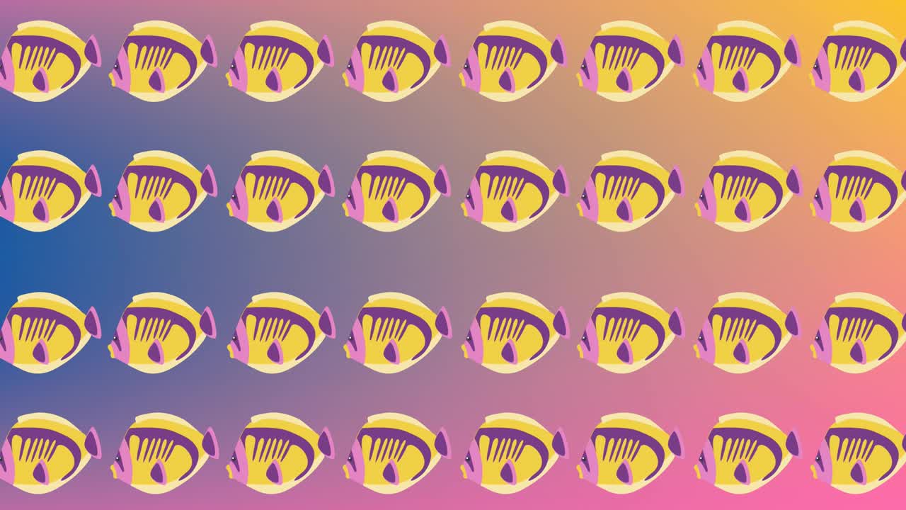 Animation of multiple fish over colorful background