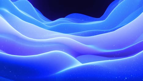 abstract waves of soft blue matte material with light inner glow and glitters on morphing surface. abstract geometric surface like landscape or terrain, extrude or displace 3d noise. loop 4k