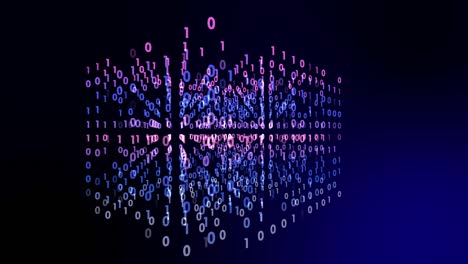 digital technology with binary digits light path in line cubic box data of cyber programming concept