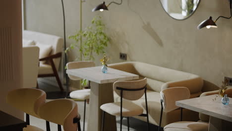 modern cafe interior with beige accents