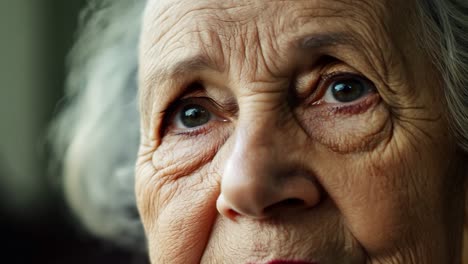 close-up portrait of an elderly woman with deep wrinkles and piercing eyes