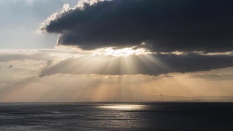 Wide-panoramic-time-lapse-view-of-sunrise-in-city-Beppu,-Japan