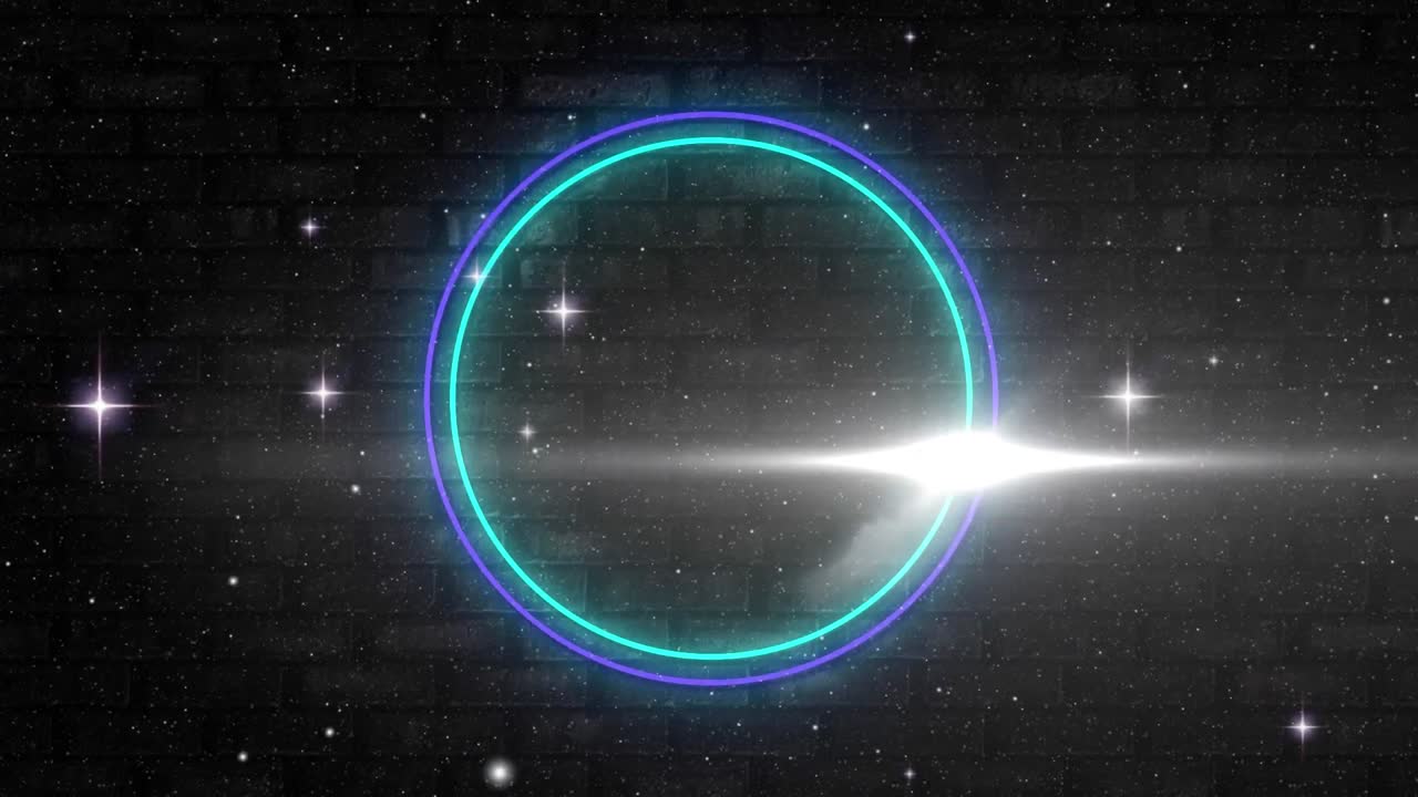 벽돌 벽에 반 ⁇ 이는 별 위에 네온 원