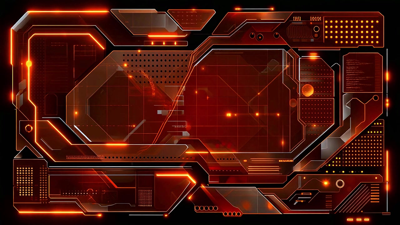 Futuristic Red and Orange HUD Interface with Digital Data Elements