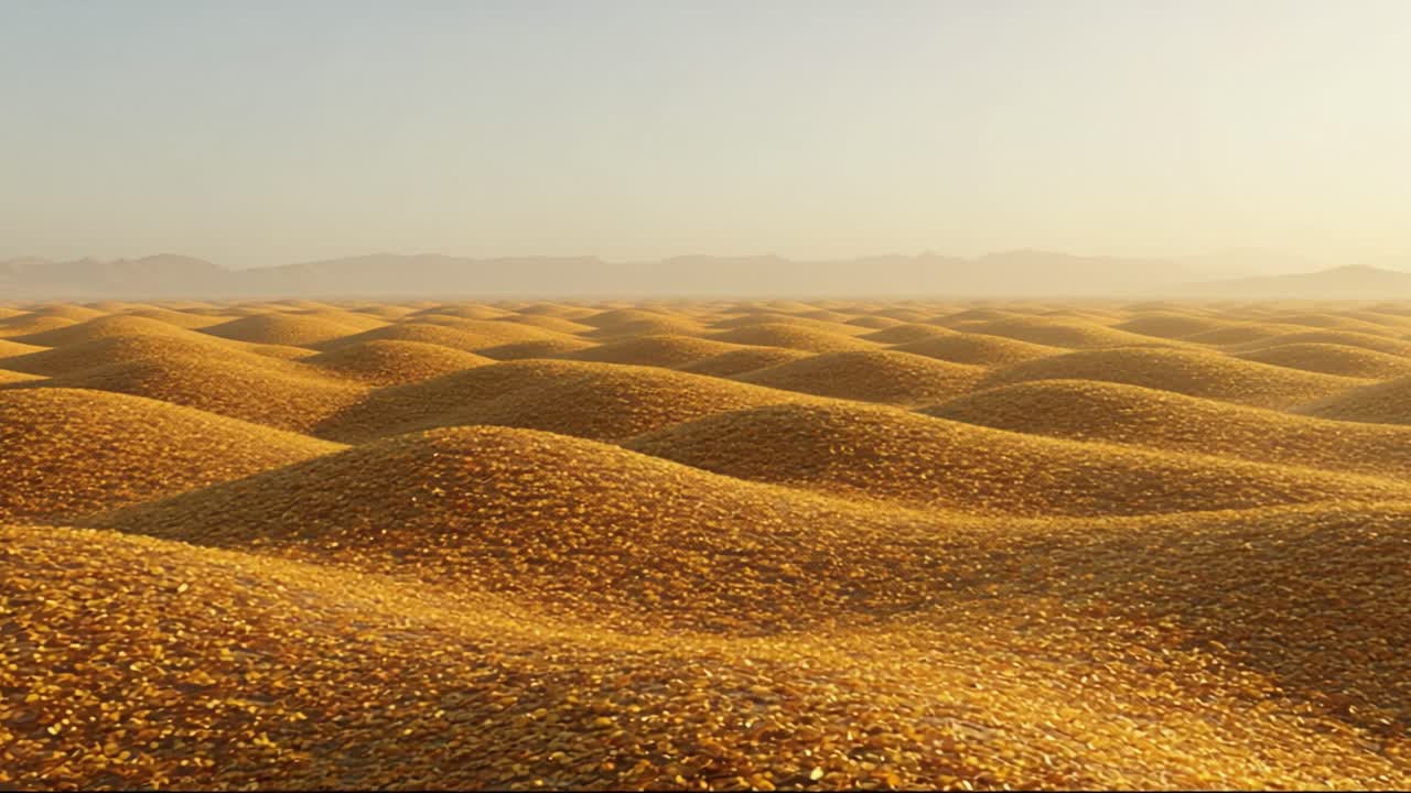 A Majestic Landscape of Golden Sands: Waves of Treasure Stretching Across the Horizon Beneath a Soft, Warm Glow of Morning Light