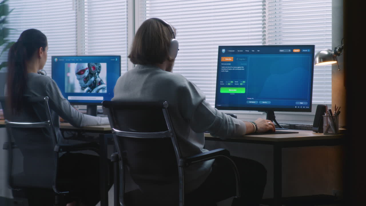 Two People Gaming on Computers