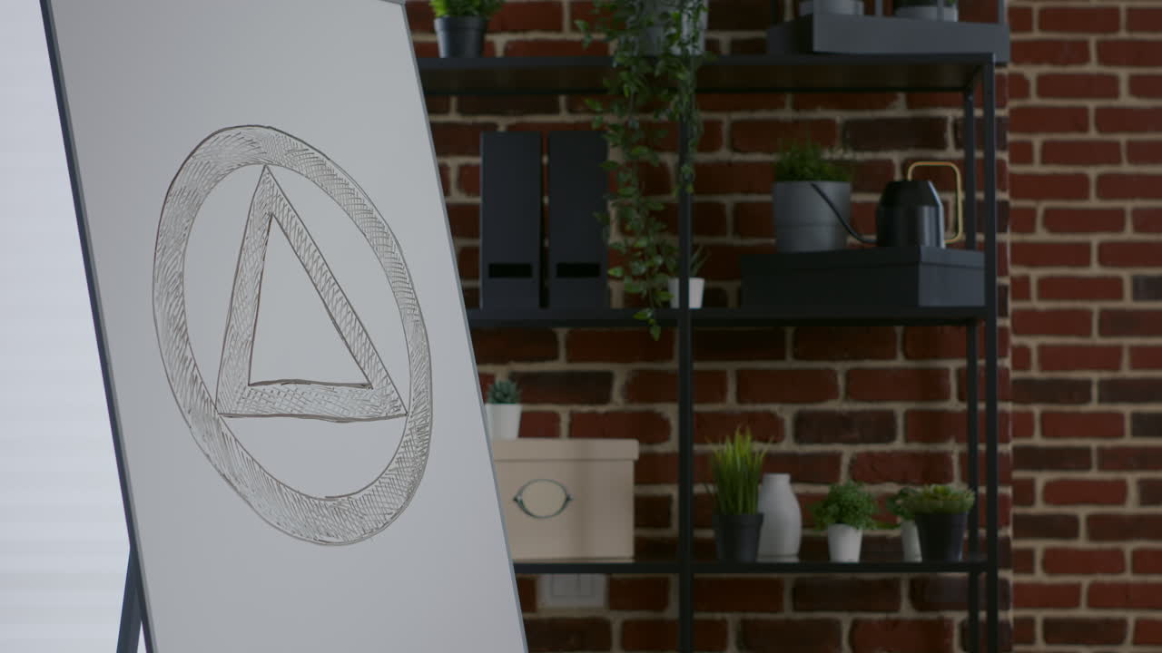 Close up of white board with aa meeting sign in office