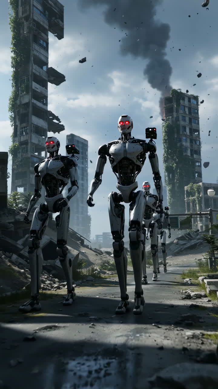Robots Marching Through a Post-Apocalyptic Ruined City