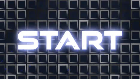 Animation-of-glowing-start-text-in-white-over-square-patterned-background
