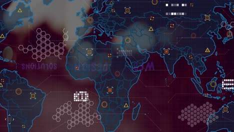 Animación-De-Mapas-Del-Mundo-Y-Textos-De-Conceptos-De-Negocios-Contra-El-Tráfico-De-La-Ciudad.