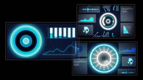 animation of data processing with scope scanning on black background