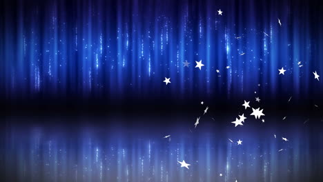 animation of christmas stars falling over glowing blue background