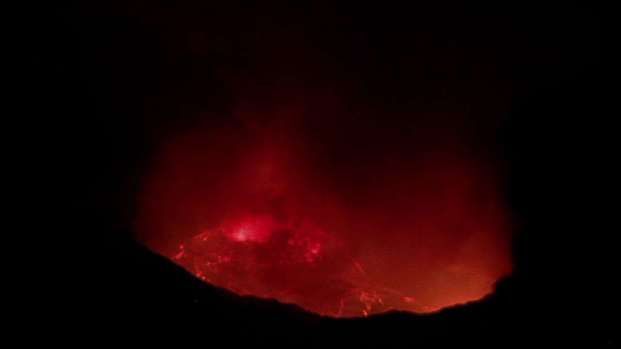 The Nyiragongo volcano erupts at night in the Democratic Republic of Congo