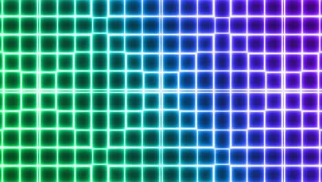 Animation-of-glowing-green-to-purple-formation-of-squares-flashing-on-seamless-loop