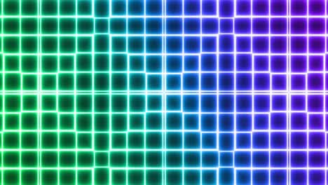 animation of glowing green to purple formation of squares flashing on seamless loop