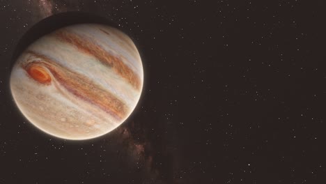 acercándose a júpiter con un fondo dramático de la vía láctea - escena espacial 4k clip