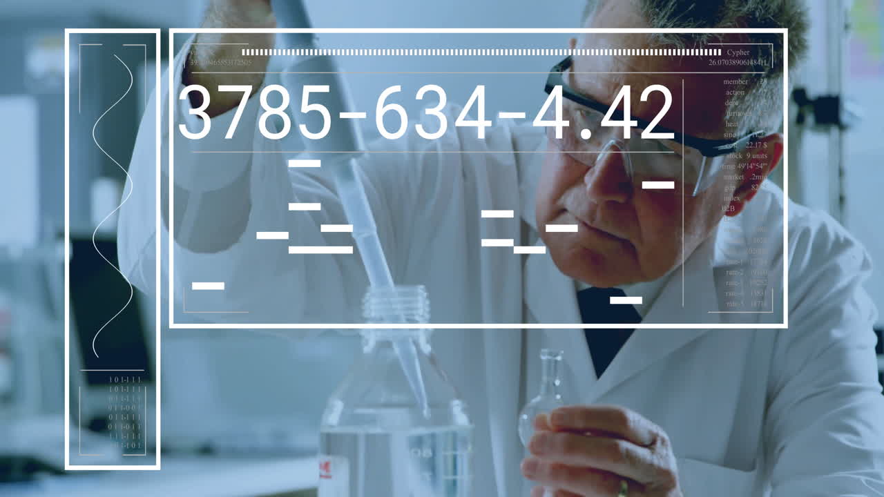 실험실에서 백인 남성 과학자에 대한 데이터 처리 애니메이션