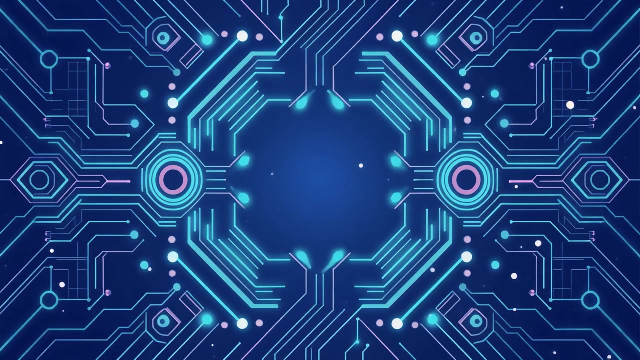Futuristisk digital printkort-animation med glødende linjer