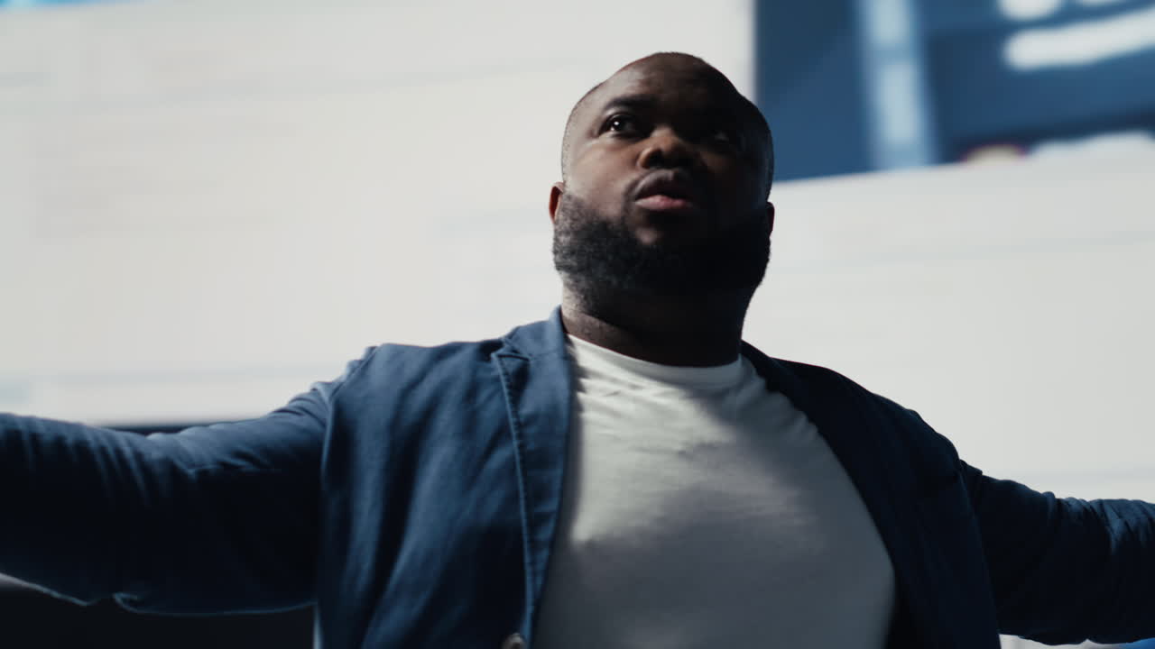 African American developer working in a cyber environment