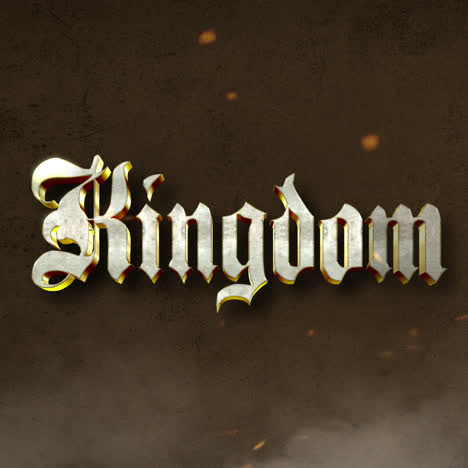 golden 'kingdom' text in gothic font on dark background