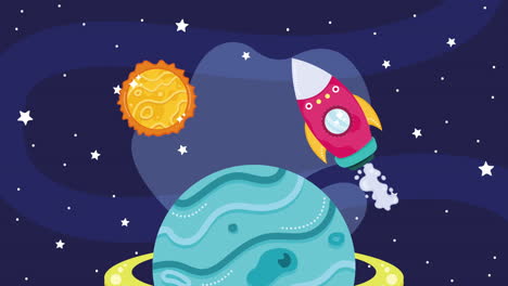ilustración de cohetes espaciales y planetas