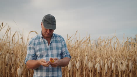 middle-aged farmer studying corn cobs 1